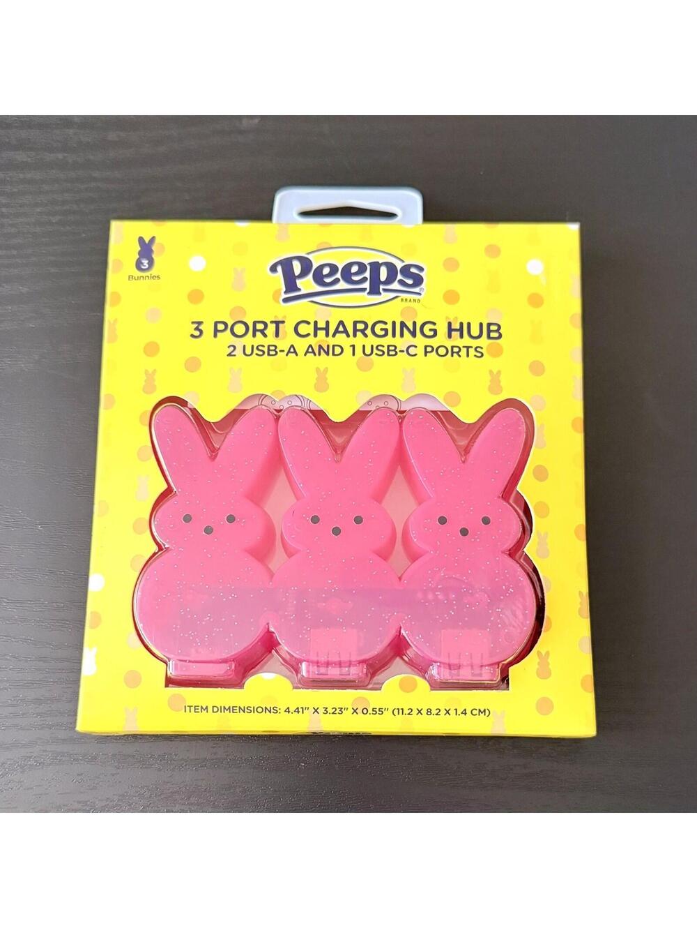 NIB Peeps 3-Port USB Charging Hub Pink Bunny USB-A & C EASTER‎ BASKET STUFFER
